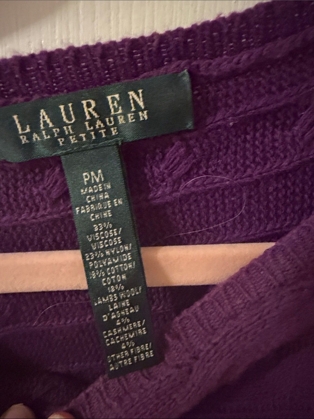 Lauren Ralph Lauren Petite Purple Cable Knit Boatneck Cashmere Blend Sweater PM - Picture 2 of 4